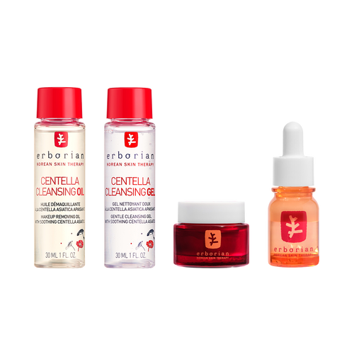Routine Les essentiels coréens | Centella Cleansing Oil, Centella Cleansing Gel, Skin Therapy Eye & Skin Therapy Sérum Lacté | Erborian