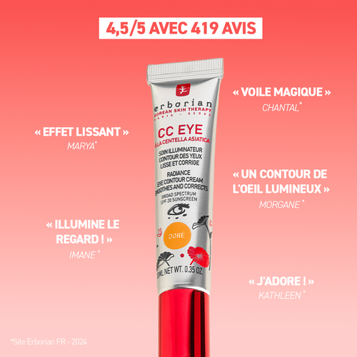 Soin Illuminateur Contour Des Yeux Erborian CC Eye - Teinte Doré, 10 Ml - À Base De Ginseng